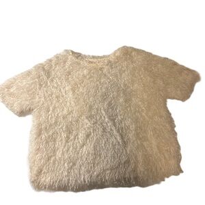 BCBGMAxAzria Girls Shaggy Fluffy Cream Short Sleeve Sweater Size XL/Women Small